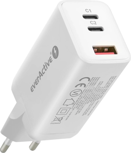 White Fast Charger USB/USB-C QC4+ 65W with GaN Technology