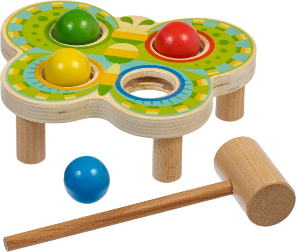 Wooden Hammering Toy Butterfly with 4 Colorful Balls