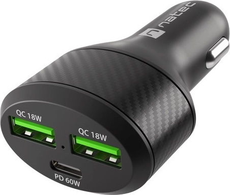 NATEC Coney Car Charger 2× USB and 1× USB‑C with Fast Charging 84 W