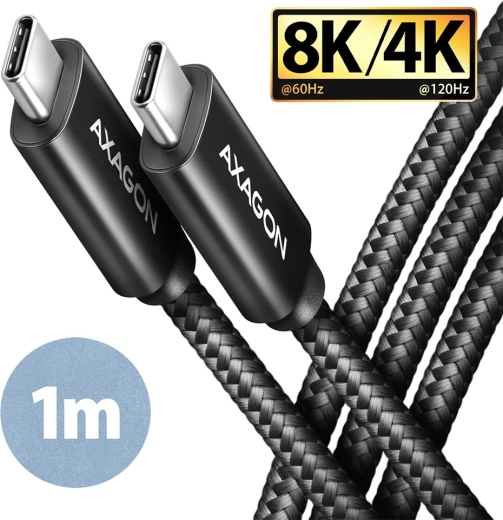 Kabel USB-C - USB-C, USB4 Gen 3x2 1m, PD 100W, 8K HD, ALU, opletený černý
