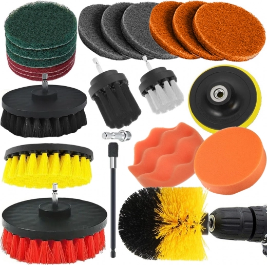 Set of polishing sponges and drill brushes, 23 pieces