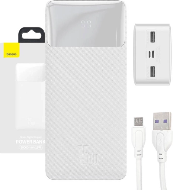 powerbanka Baseus Bipow 30000 mAh, 15 W, bílá