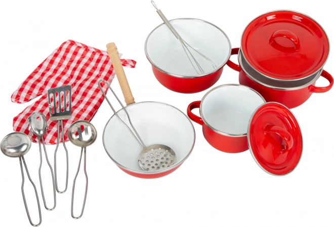 Children's Red Metal Cookware Set Small Foot