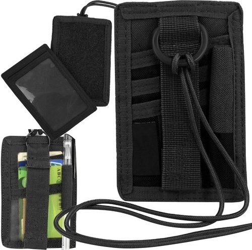 Textile ID and card holder with window and lanyard