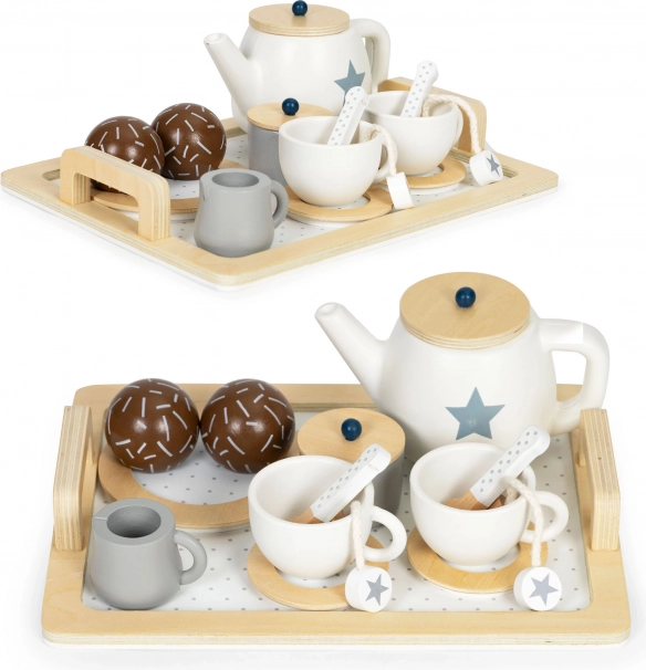 Drveni čajni set, čajnik, šalice, 16 elemenata ECOTOYS