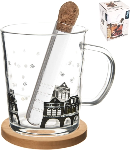 Tasse en verre Domky avec sous-tasse en bambou et infuseur 0,42 l