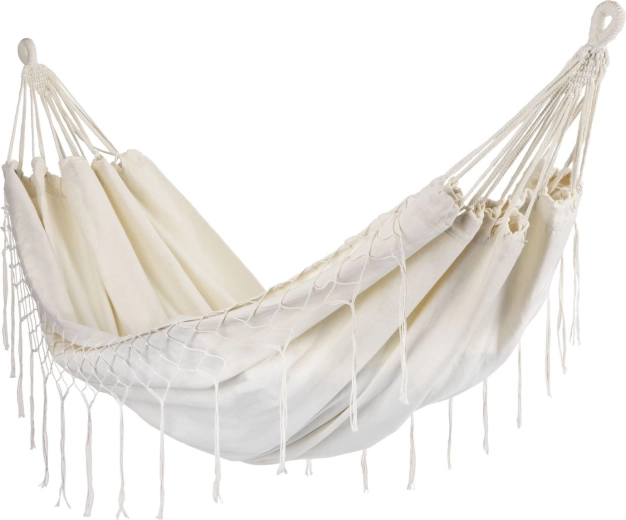 Amaca da giardino a dondolo doppia boho beige 200 × 150 cm
