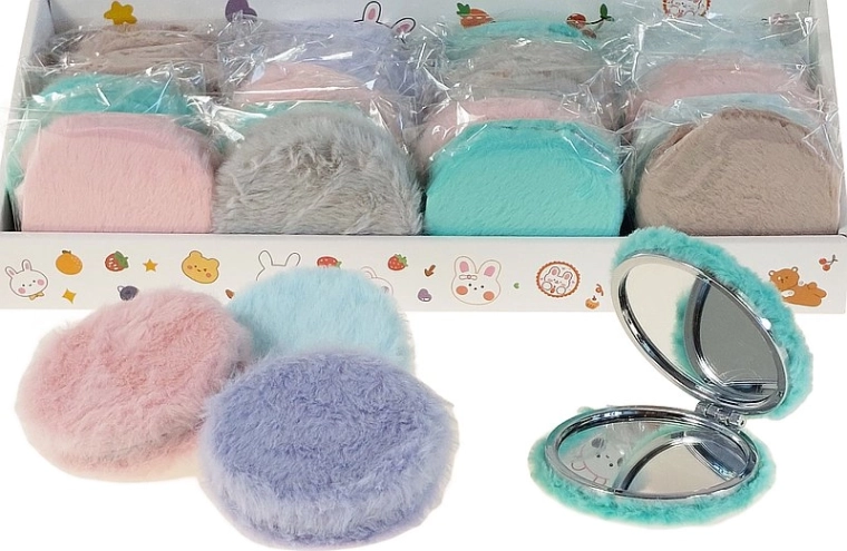 Plush pocket mirror in case, assorted colors