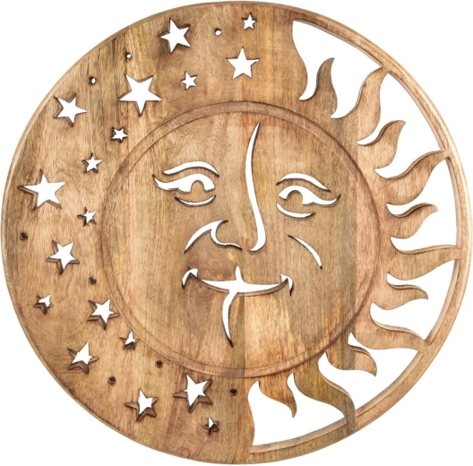 Décoration murale Soleil/Lune en bois de manguier 50 × 50 cm