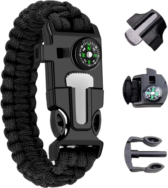 Survival Bracelet with Compass and Fire Starter