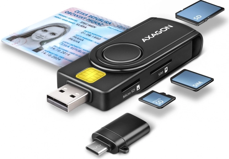 Vrecková čítačka Kariet AXAGON pre ID, SD, microSD a SIM karty s USB