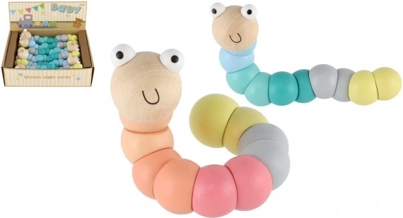 Træleddet orm/larve 16 cm – pastelfarver, bøjelig baby-legetøj
