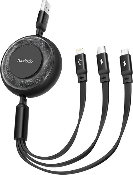 Kabel 3w1 USB na USB-C / Lightning / Micro USB czarny