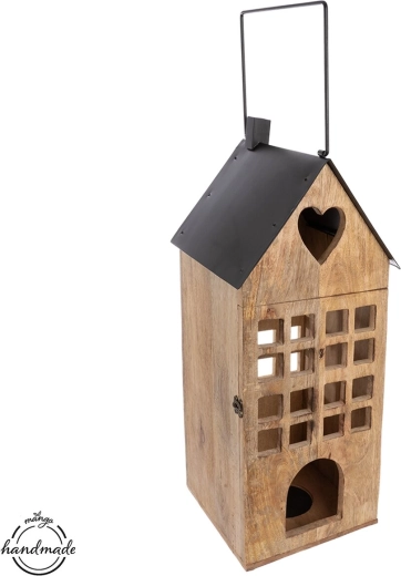 Lanterna MANGO a forma di casetta in legno e metallo 66 cm