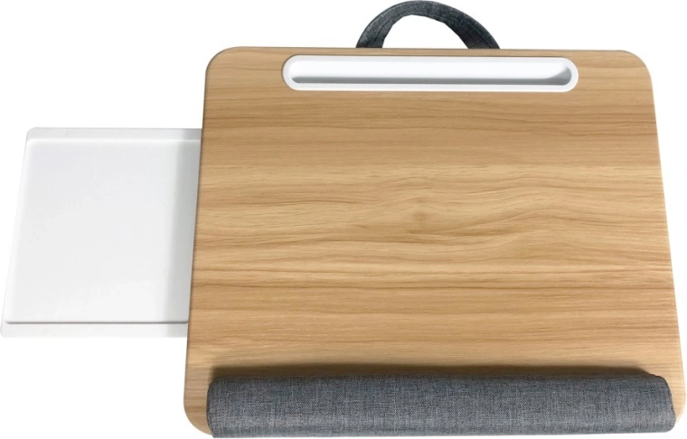 Bamboo lapdesk with soft padding and pull-out mouse pad 410 × 335 mm