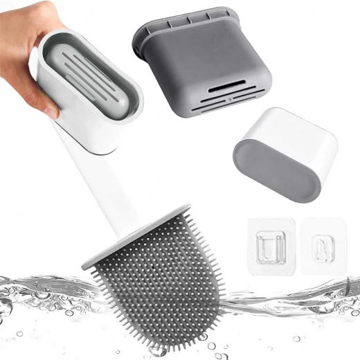 Silicone toilet brush with leak-proof base and wall mount