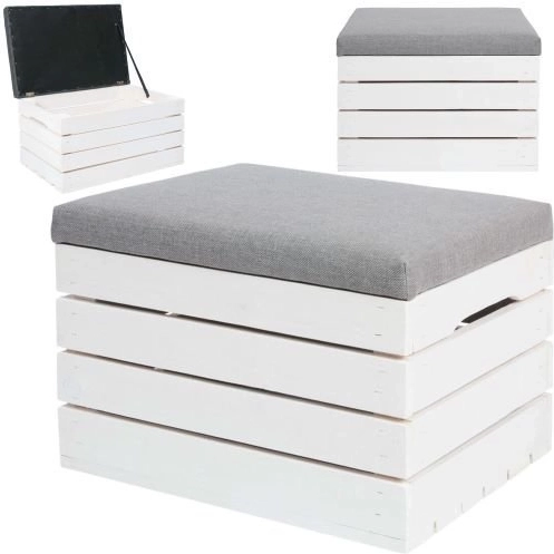 Wooden pouf ottoman with pull-out bench and storage