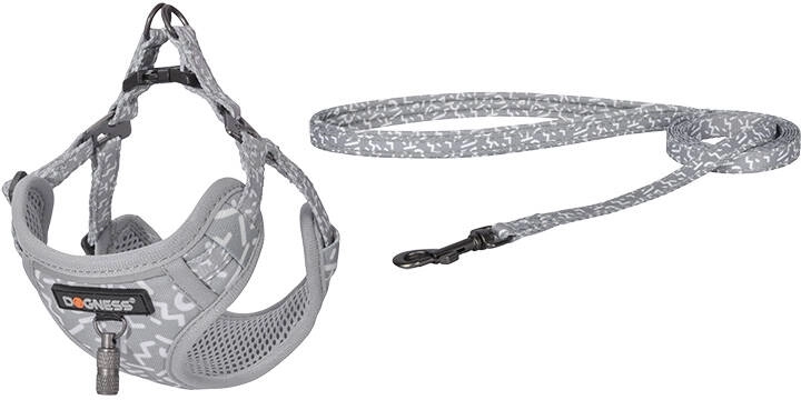 Dogness Walking Set: Harness and 1.5 m Leash, Light Grey