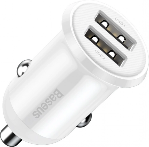 Car Charger 2x USB Baseus, 4.8A, White