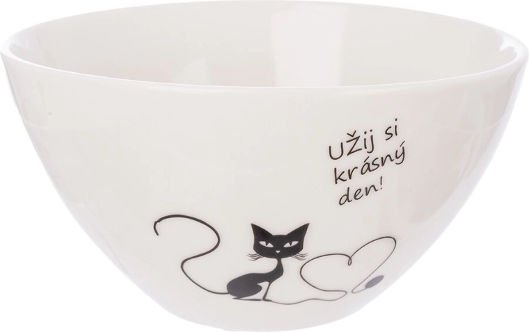 Bol en porcelaine avec un chat et l’inscription « profite de la vie… » 460 ml