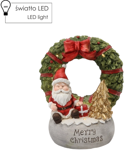 Julefigur krans med julemand med teksten Merry Christmas, LED 22 × 21 × 40 cm
