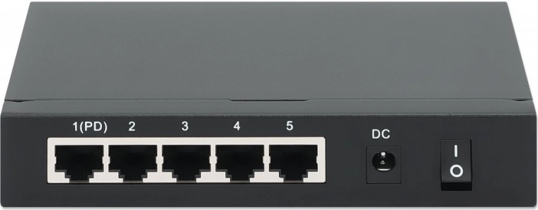 switch poe+ gigabit a 5 porte con poe passthrough, alimentazione poe o ac, 68 w