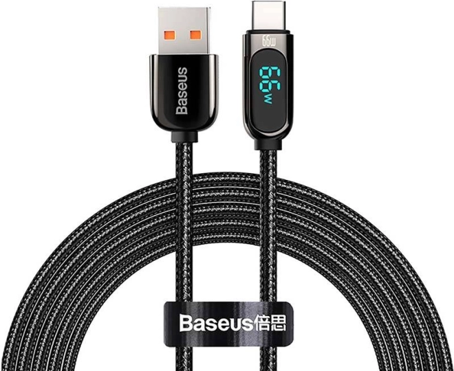 Baseus USB-C Cable with Display 66W, 2m Black
