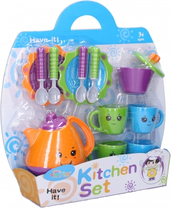 Colorful tea set with faces for children