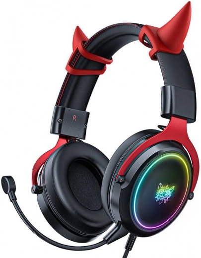 Onikuma X10 Gaming Headset black‑red with RGB and detachable microphone