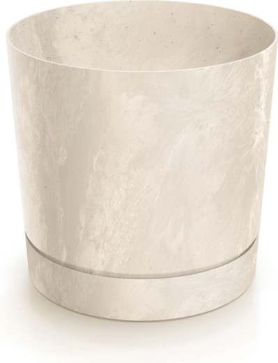 Vaso Tubo P effetto cemento 24 cm crema con sottovaso