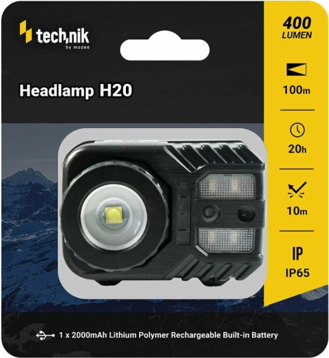 Technik MT-H20 lampada frontale con rivestimento gommato, LED CREE XPG-2, micro-USB, luce rossa
