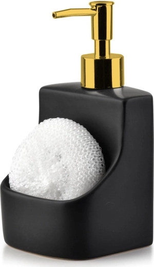 Dispensatore di detersivo in ceramica con scomparto per spugna, nero 400 ml