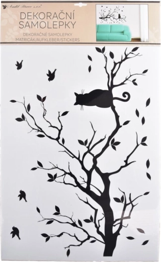 Sticker mural branche avec chat noir 60 × 42 cm