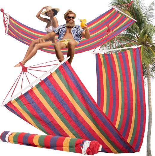 Amaca da giardino con barre di legno 200 × 80 cm, a righe