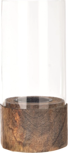 Windlicht van mangohout en glas 15 cm