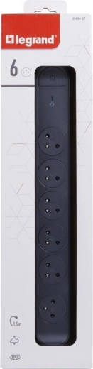 Power Strip with 6 Outlets, 1.5 m, Black