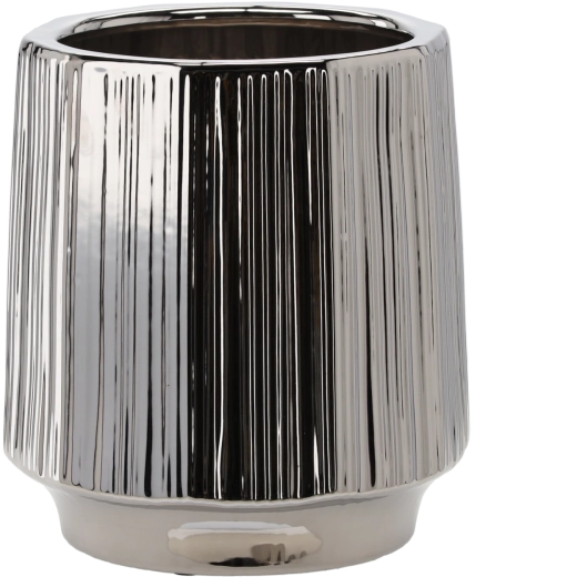 Cache-pot en céramique 32 × 32 × 35,5 cm, argenté à rayures