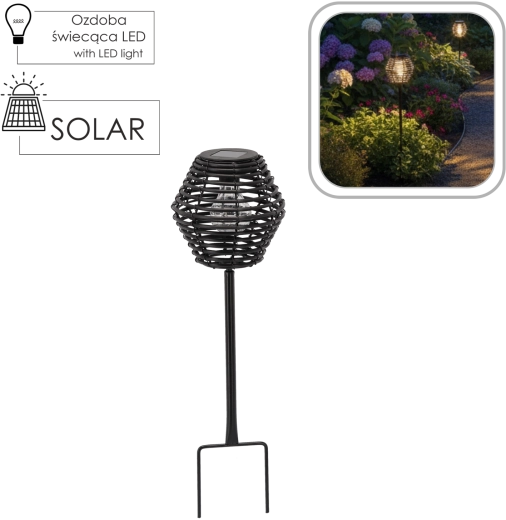 Lanterne de jardin solaire 52 cm – piquet extérieur noir avec capteur crépusculaire