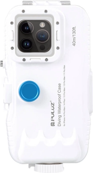 Plastové vodotěsné pouzdro PULUZ pro iPhone 15 Plus, 15 Pro Max, 14 Plus, 14 Pro Max, 13 Pro Max, 12 Pro Max a 11 Pro Max – bílé