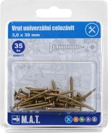 Univerzalni vijak s polnim navojem 3,0 × 30 mm, pocinkan, 35 kos