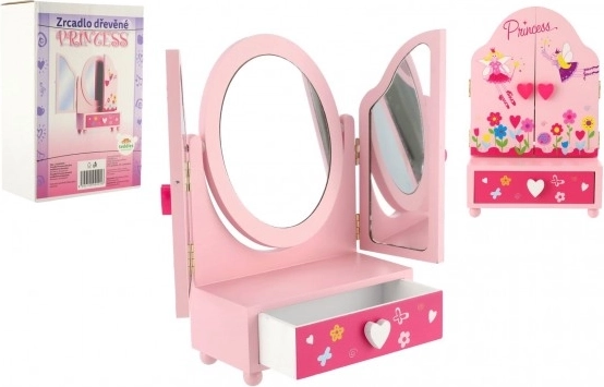 Children's vanity mirror with jewelry box Princess, wooden, pink