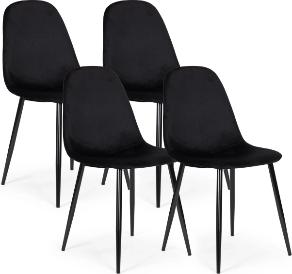 Set di 4 sedie da pranzo in velluto ModernHome, nere