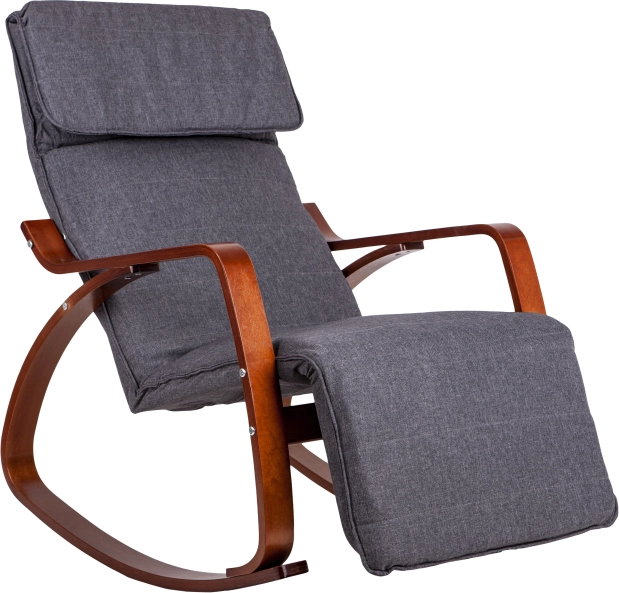 Sedia a dondolo con poggiapiedi regolabile e braccioli in legno ModernHome