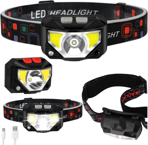 LED headlamp with motion sensor, 6 lighting modes
