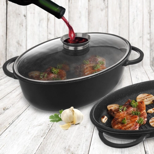 Glazen deksel met doseerder voor sappig braden