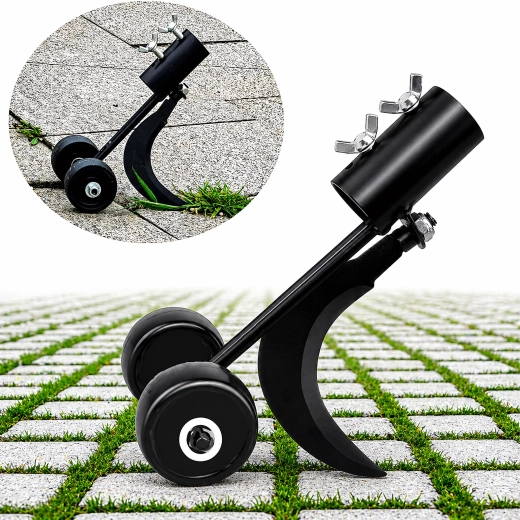 Wheeled weed and lawn-edge cutter with hook