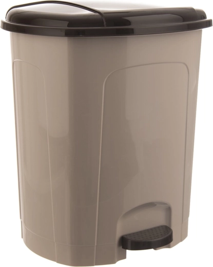 Cestino dei rifiuti in plastica con pedale 30 l, beige con coperchio scuro