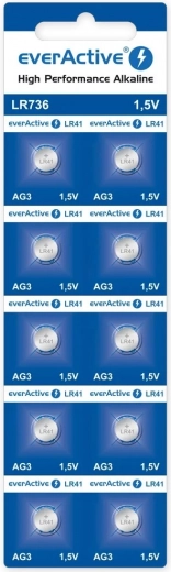 everActive LR41 (LR736/AG3) Alkaline Button Batteries 1.5 V – blister pack of 10