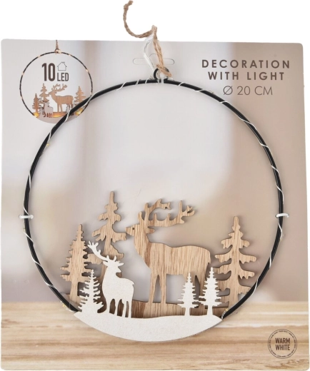 Cerchio decorativo da appendere in legno e metallo con illuminazione LED