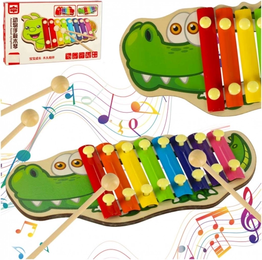 Wooden colorful xylophone for kids – crocodile with mallets